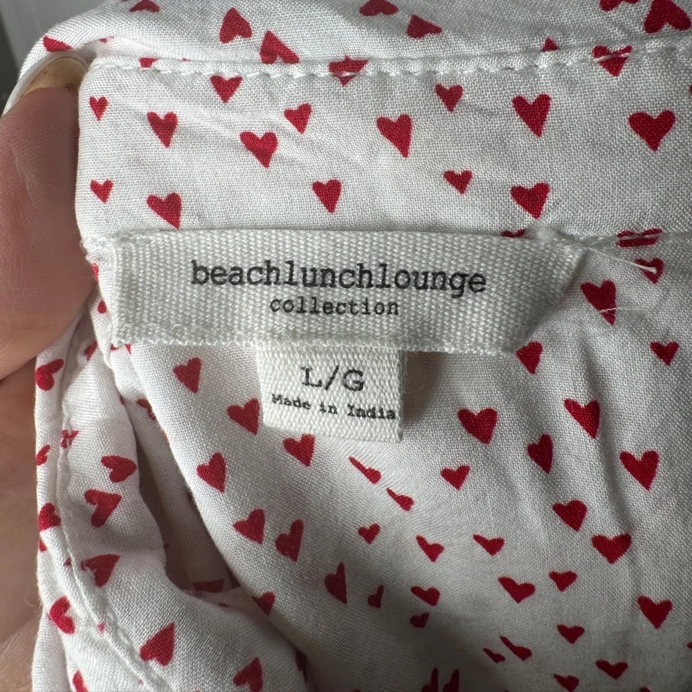 BeachLunchLounge Tiny Heart Novelty Print Long Sleeve Viscose Button Down Size L - Picture 4 of 6